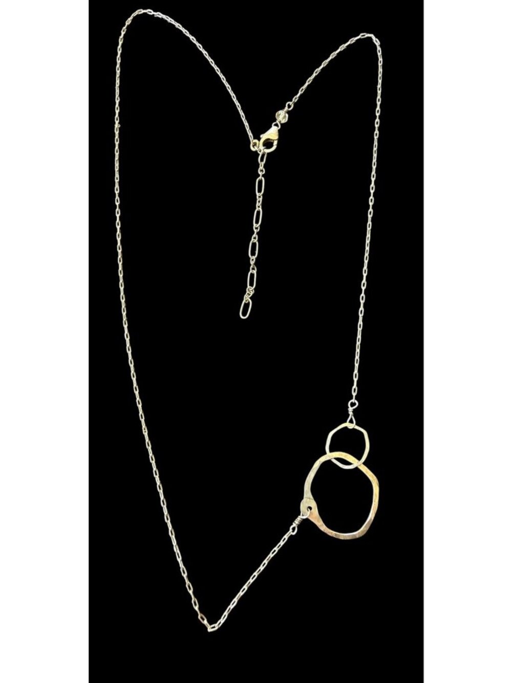 Vintage Sterling Silver Modernist Hammered Disc Pendant Adjustable Chain 20”